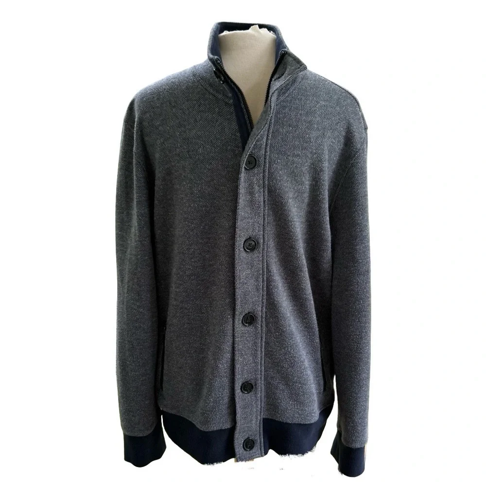 Banana Republic Navy Grey Size Large Sweater Jacket Varsity Cotton Zip Up